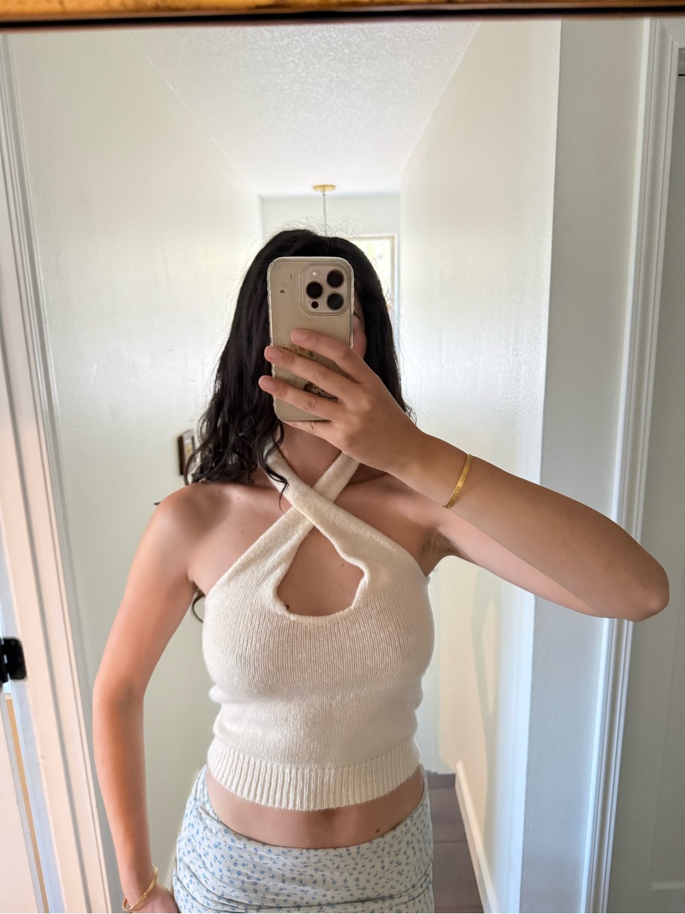 Musier Paris Cream Cross-Front Knit Halter Top